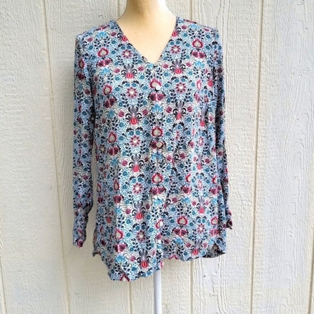 J. Jill ditzy floral print button front  print blouse women's size XS